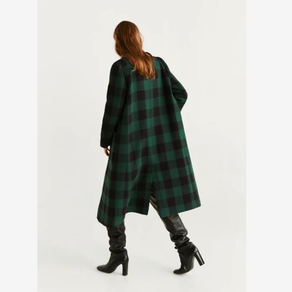 MANGO | Checked Structured Coat, Oversized Fit Long Green and Black Plaid Sz. S - Picture 8 of 9